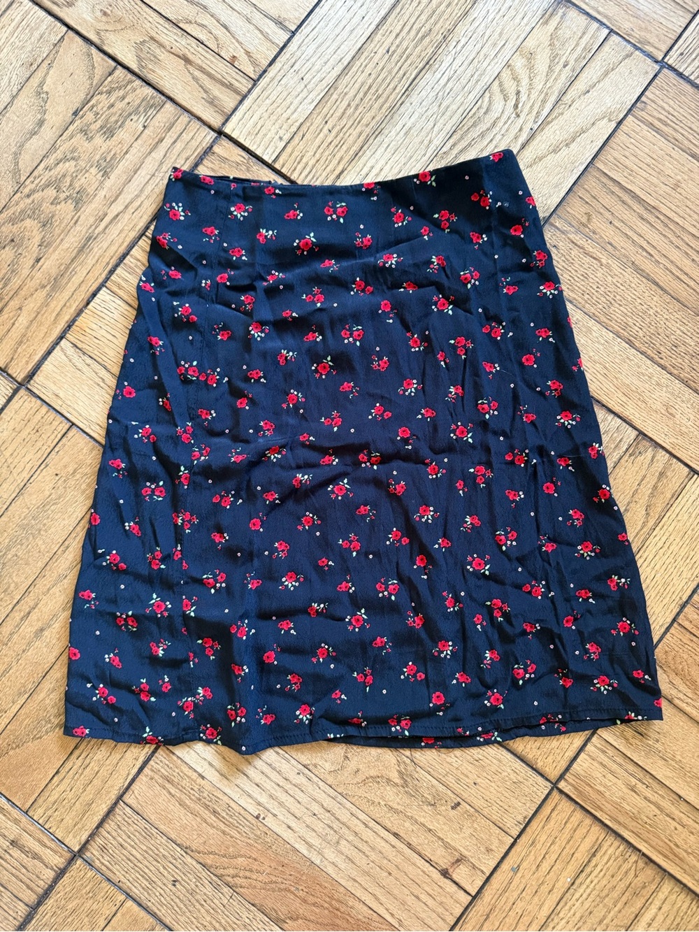 Brandy Melville Black Mini Skirt with Red Floral Print